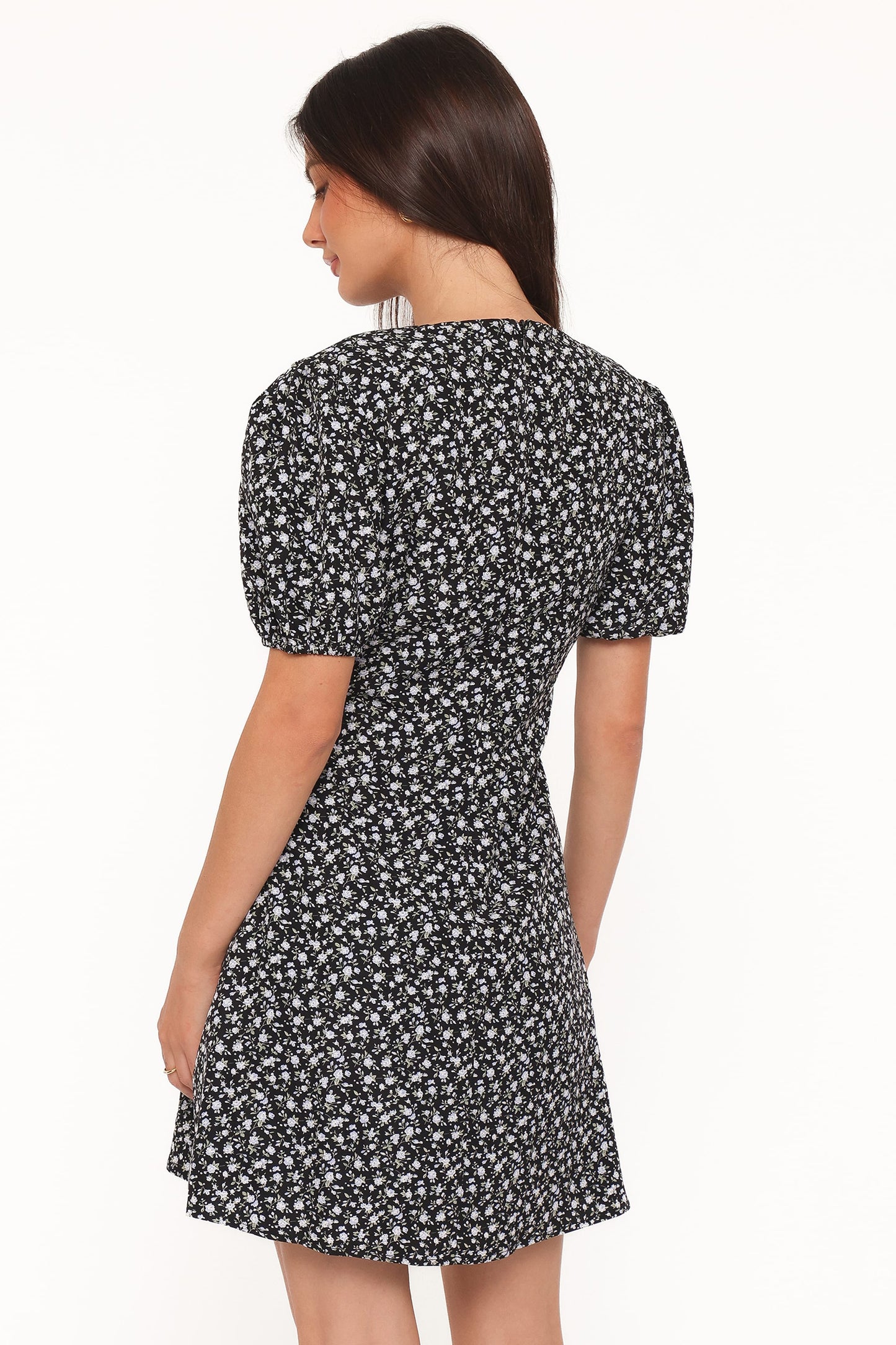 Carmina Mini Dress - Black Ditsy Floral