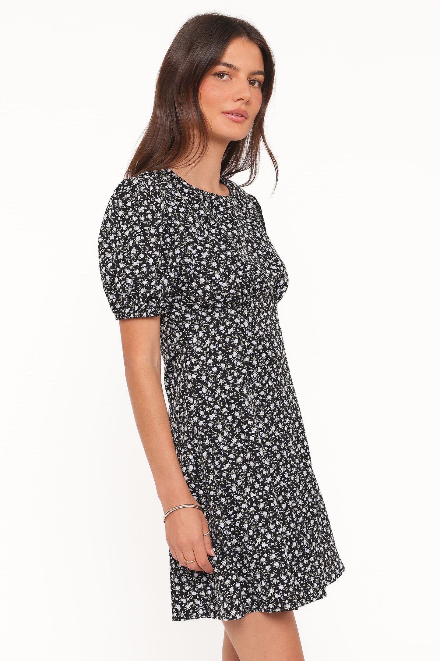 Carmina Mini Dress - Black Ditsy Floral