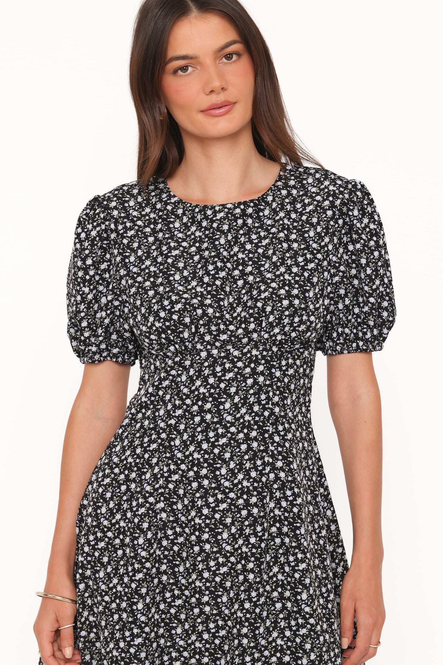Carmina Mini Dress - Black Ditsy Floral
