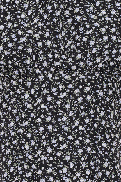 Carmina Mini Dress - Black Ditsy Floral