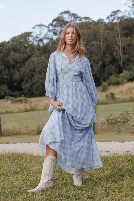 Cassina Maxi Dress - Blue Plaid