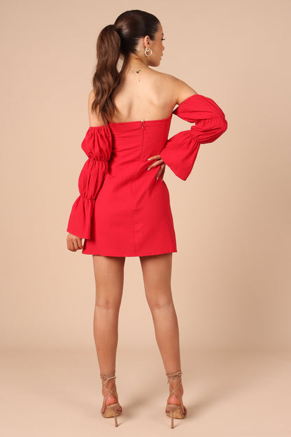 Cherese Puff Sleeve Mini Dress - Red