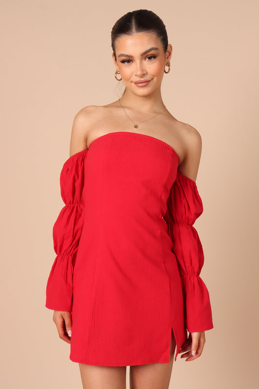 Cherese Puff Sleeve Mini Dress - Red