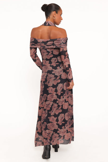 Dane Off Shoulder Maxi Dress - Black Floral
