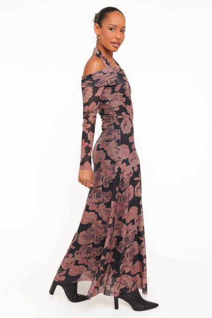 Dane Off Shoulder Maxi Dress - Black Floral