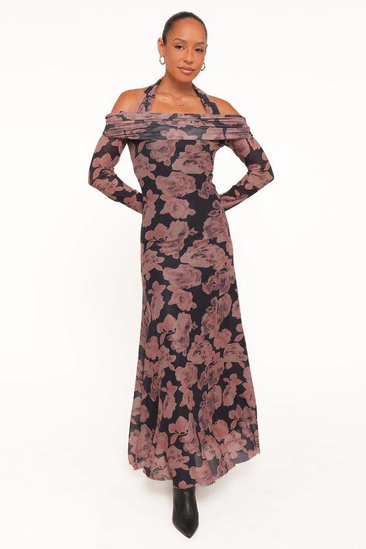 Dane Off Shoulder Maxi Dress - Black Floral