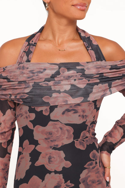 Dane Off Shoulder Maxi Dress - Black Floral