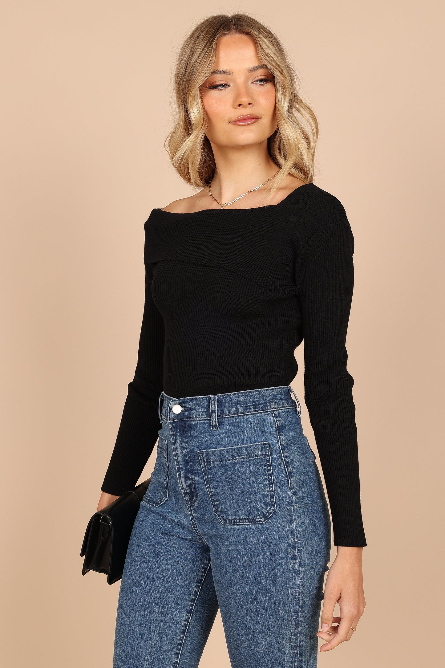 Alicia One Shoulder Knit Sweater - Black
