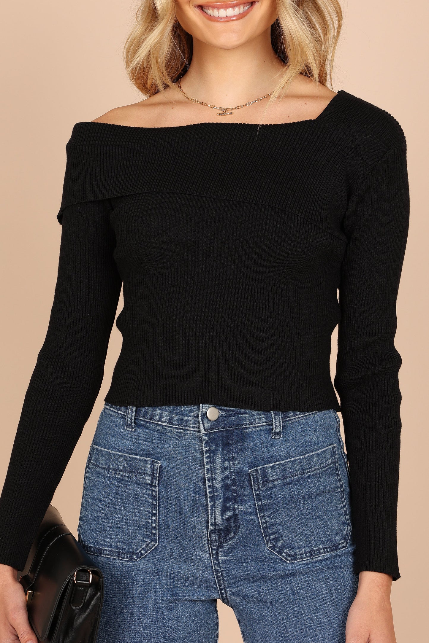 Alicia One Shoulder Knit Sweater - Black