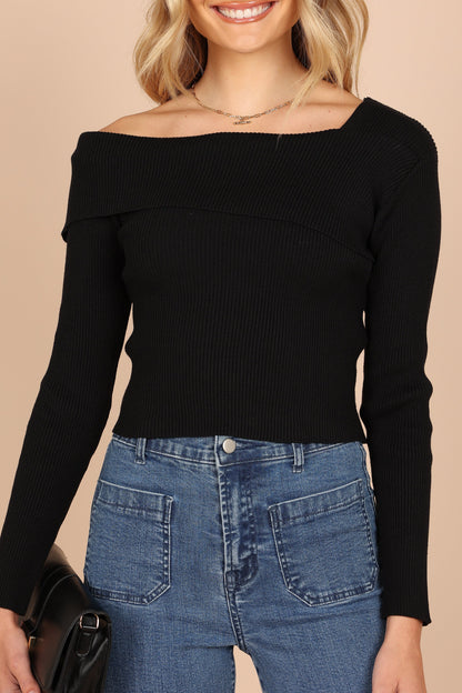 Alicia One Shoulder Knit Sweater - Black