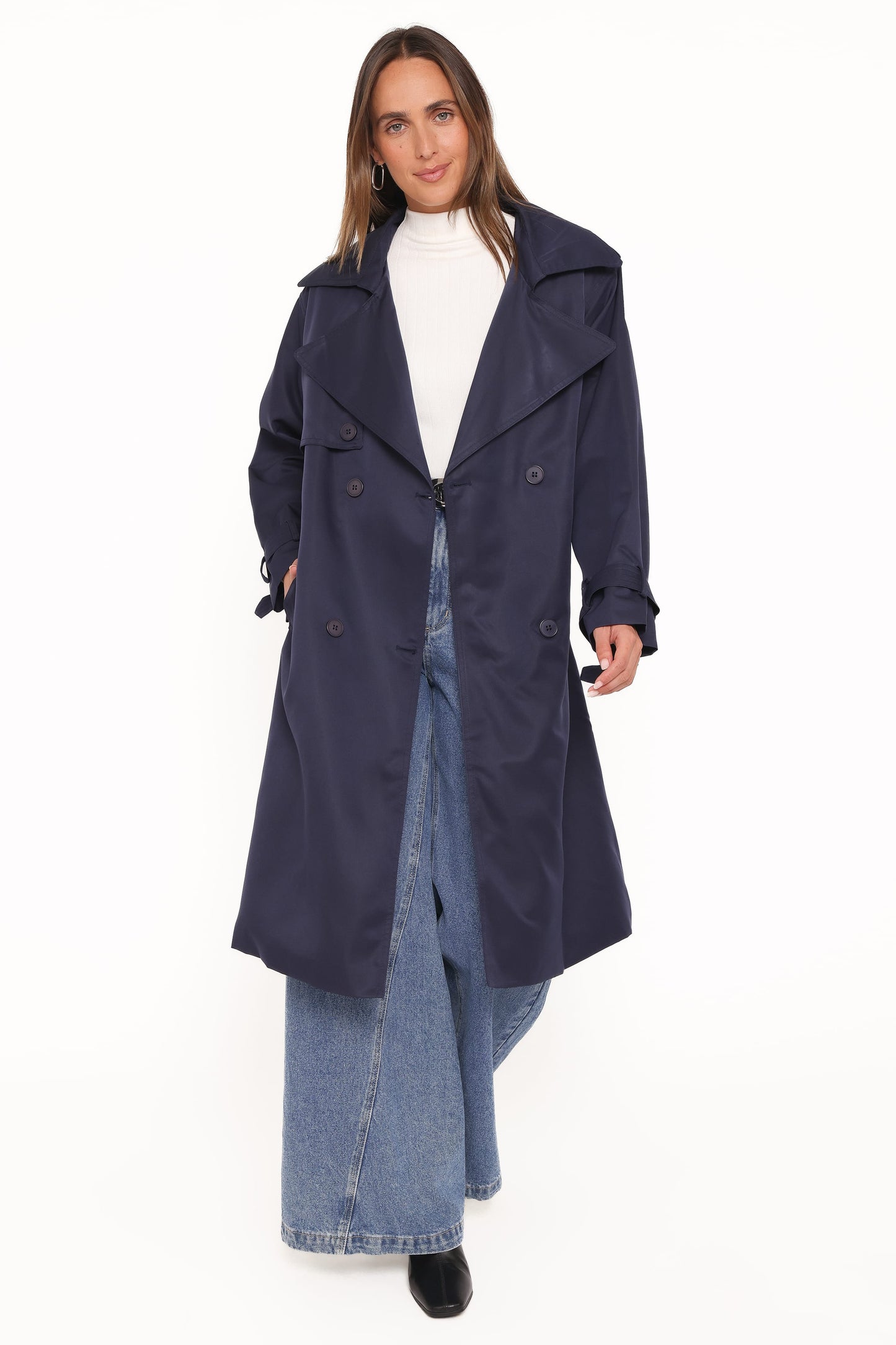Billy Button Front Trench Coat - Navy