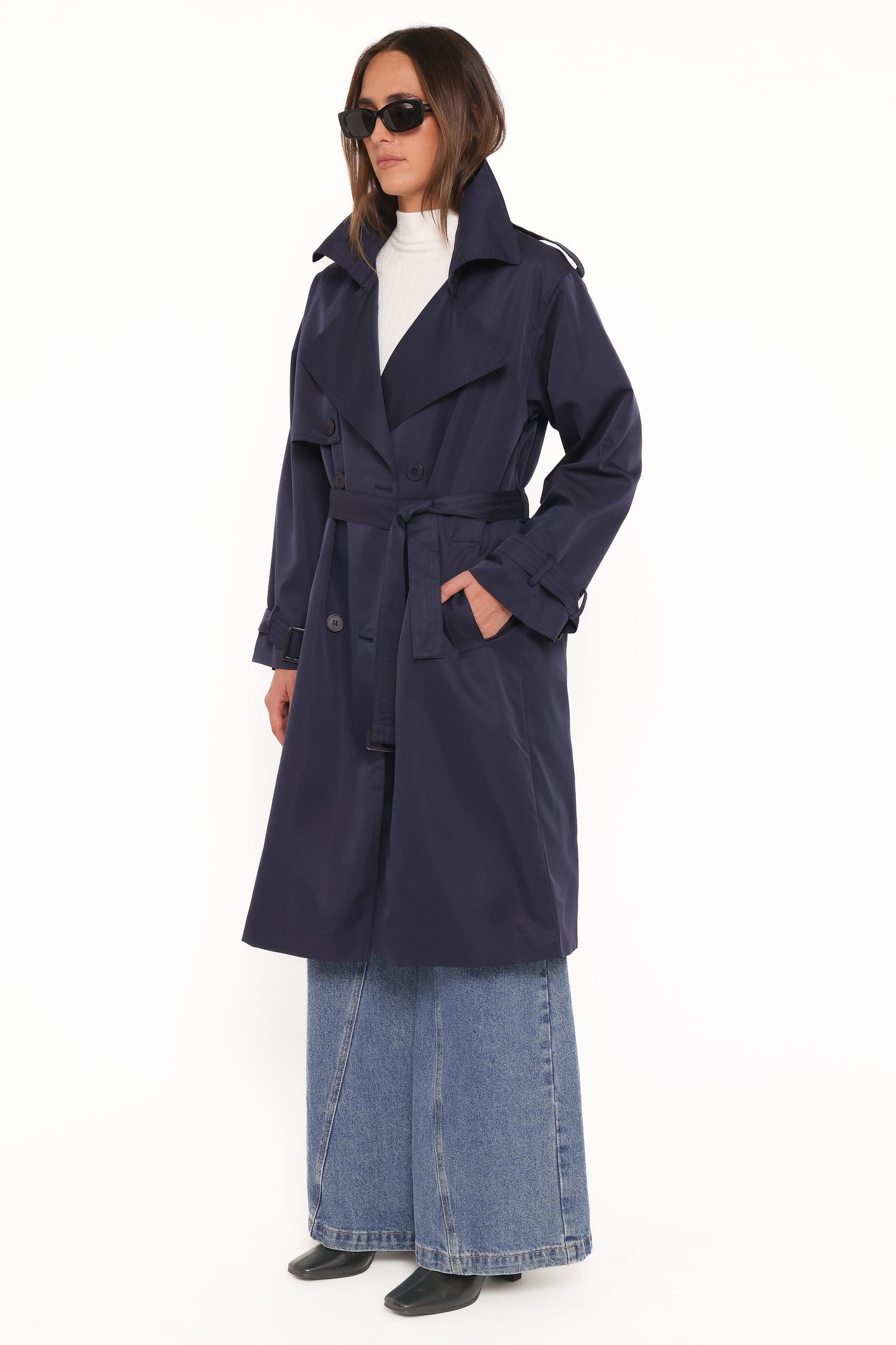 Billy Button Front Trench Coat - Navy