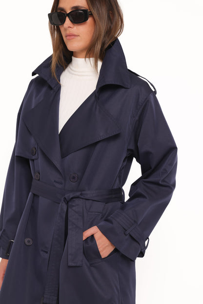 Billy Button Front Trench Coat - Navy