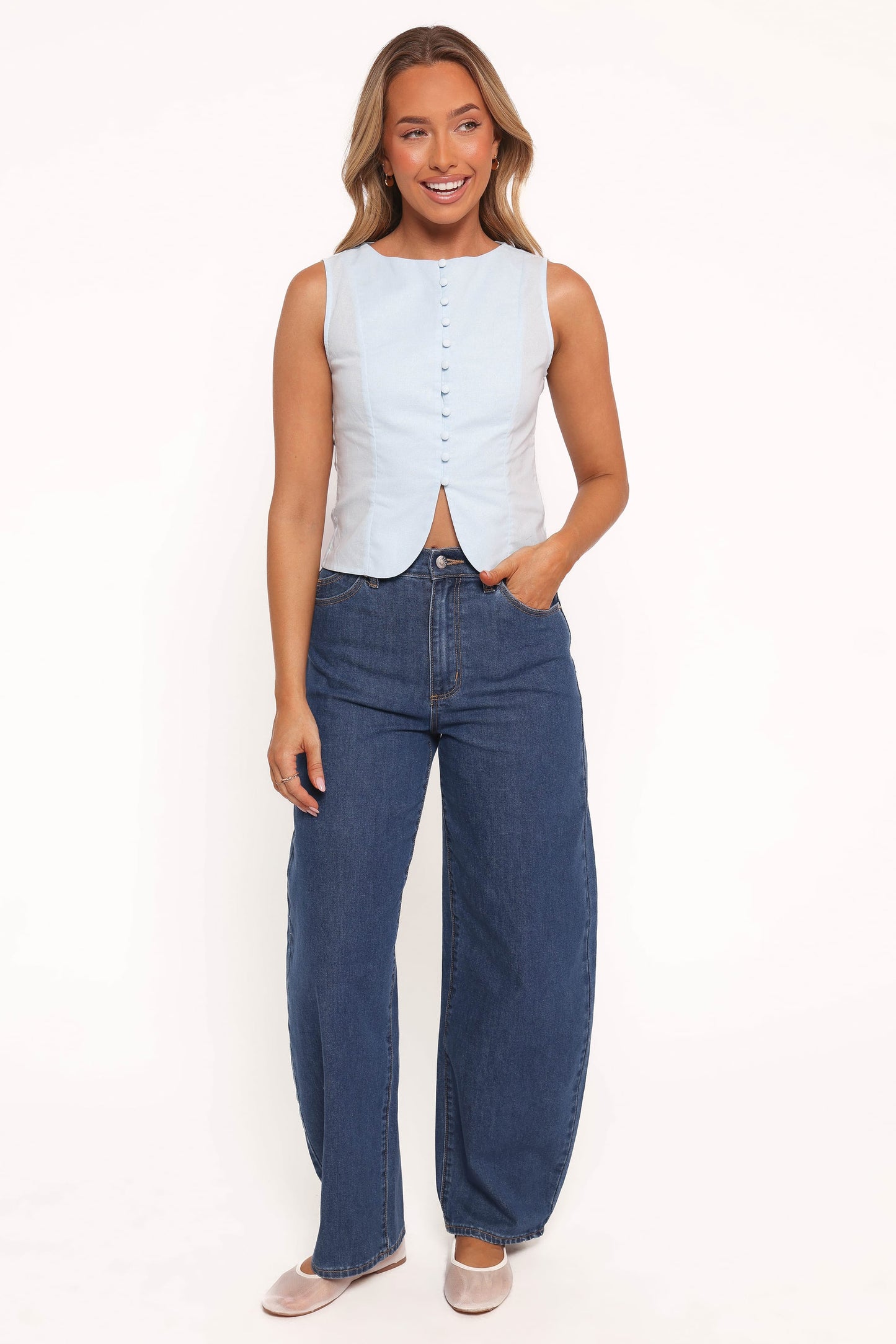 Daniella Linen Vest - Light Blue