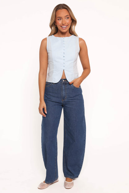Daniella Linen Vest - Light Blue